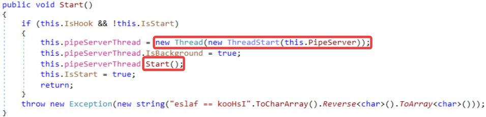Creating the named pipe server and running it on a new thread