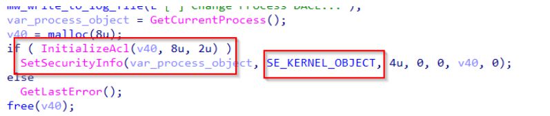 SetSecurityInfo called on SE_KERNEL_OBJECT, altering security on core components