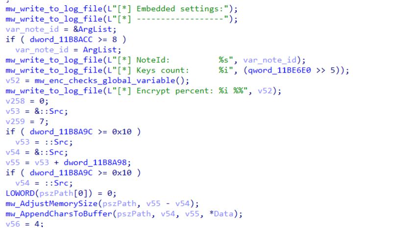 Malware reading its embedded configuration, including the NoteID