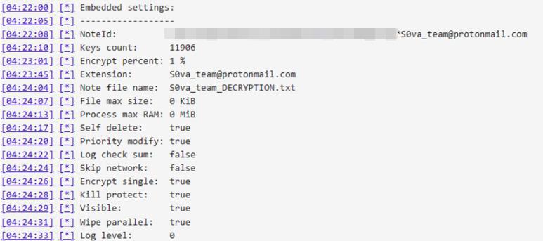 Embedded settings revealed in the malware’s own log file