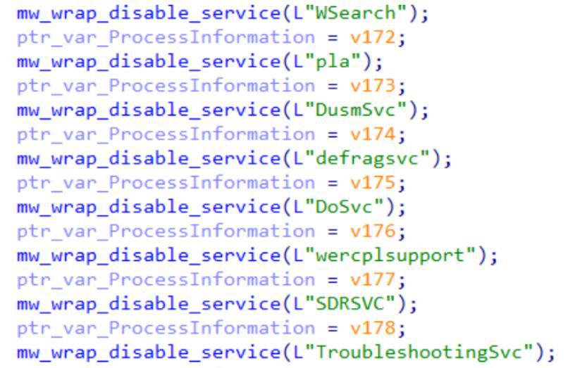 Shutdown of the wsearch, pla and dusmsvc services