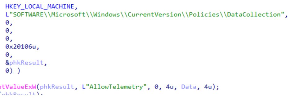 Disabling of the Windows telemetry policy
