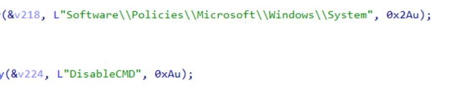 Deletion of the DisableCMD value to lift command-line restrictions