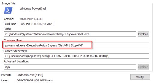First PowerShell command in the ransomware sequence