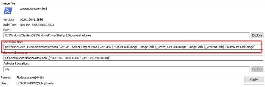 Second PowerShell command in the ransomware sequence