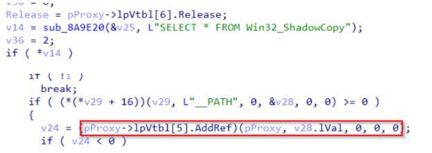 WMI query deleting Volume Shadow Copies